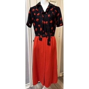 Vintage 1960's  Red Mod GOGO Secretary Dress High Waist Midi Belt Scarf Tie